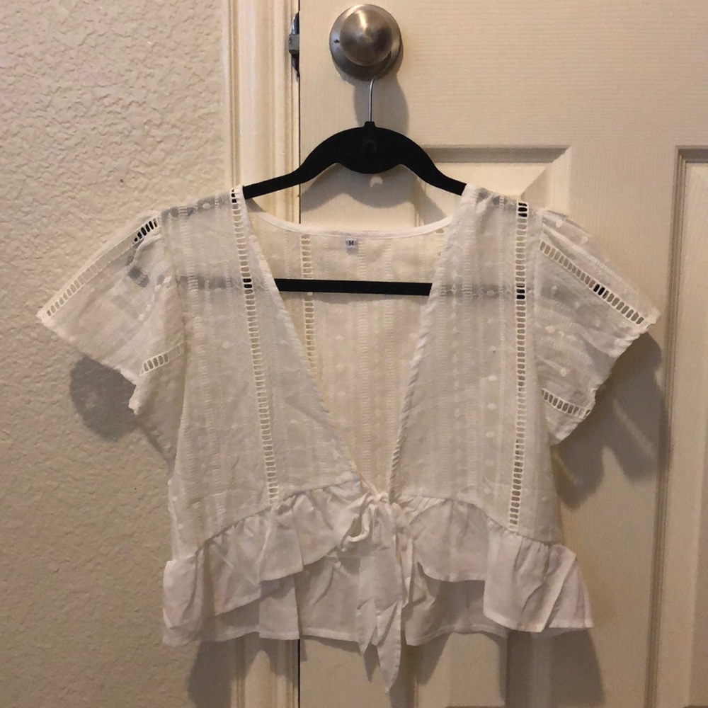 White front tie blouse